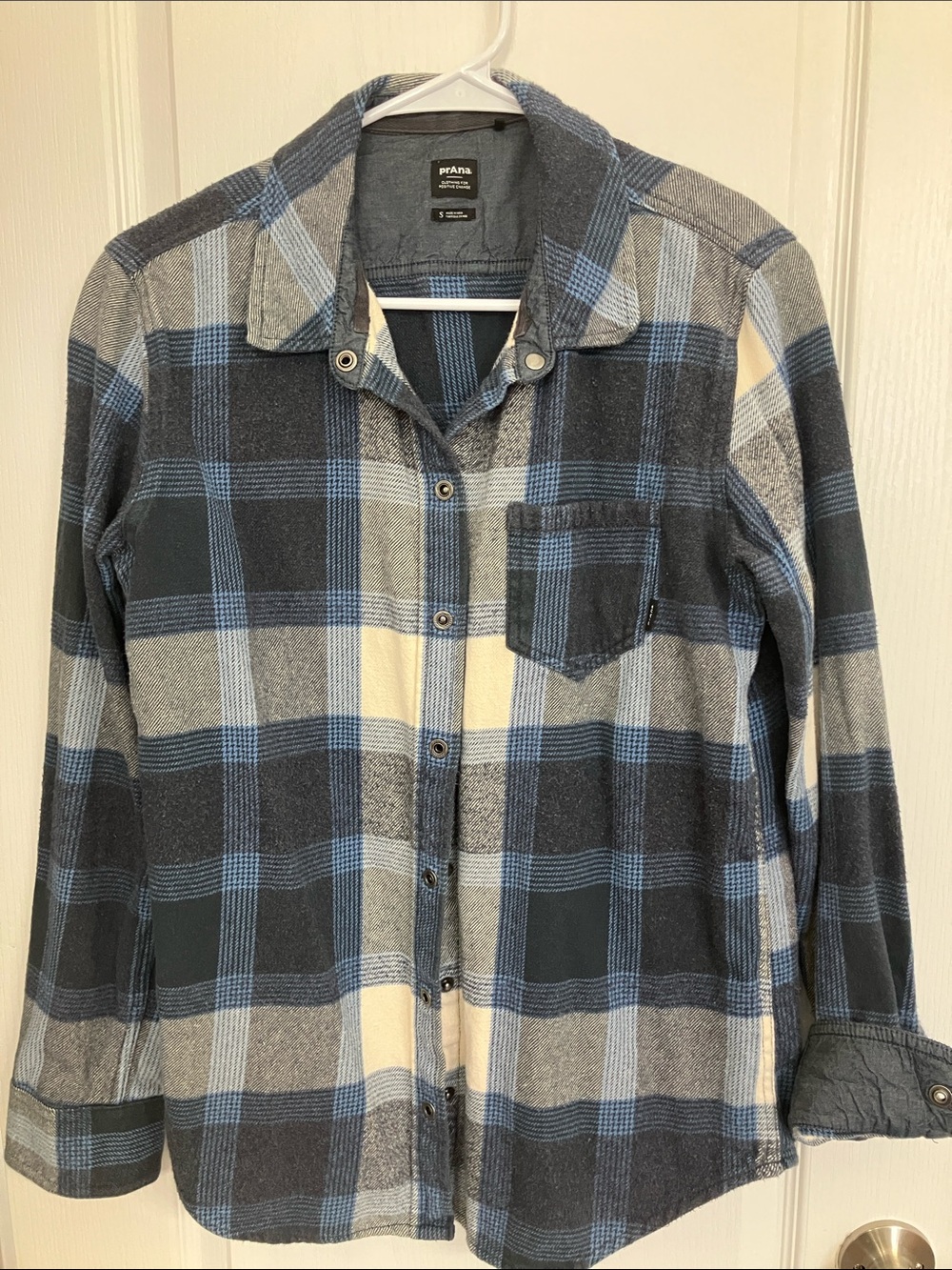 Prana Gray, Blue & Cream Plaid Button-Down Shirt